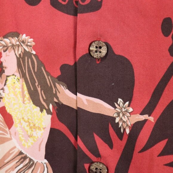 Hilo Hattie Hawaiian Shirt Men’s 3XL Red Hula Dancer Floral 100% Silk Aloha Camp - Picture 5 of 12